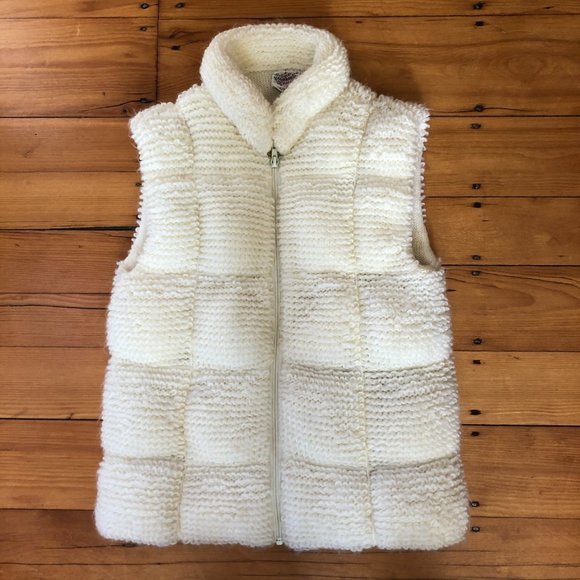Vtg Cream Knit Quilted Puffer Vest Looped Curly Yarn - Picture 11 of 14